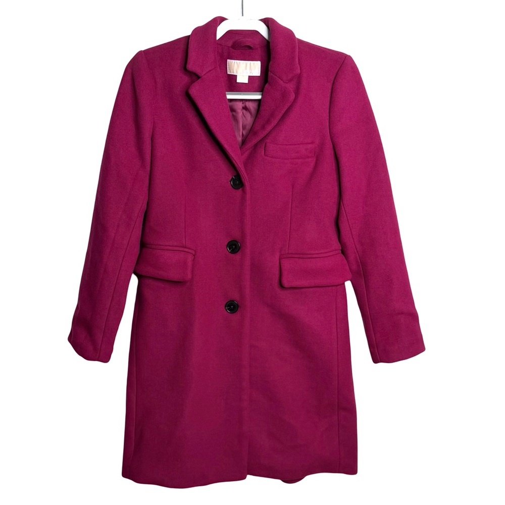 Michael‎ Michael Kors Wool Blend Single Breasted Berry Womens Coat XS